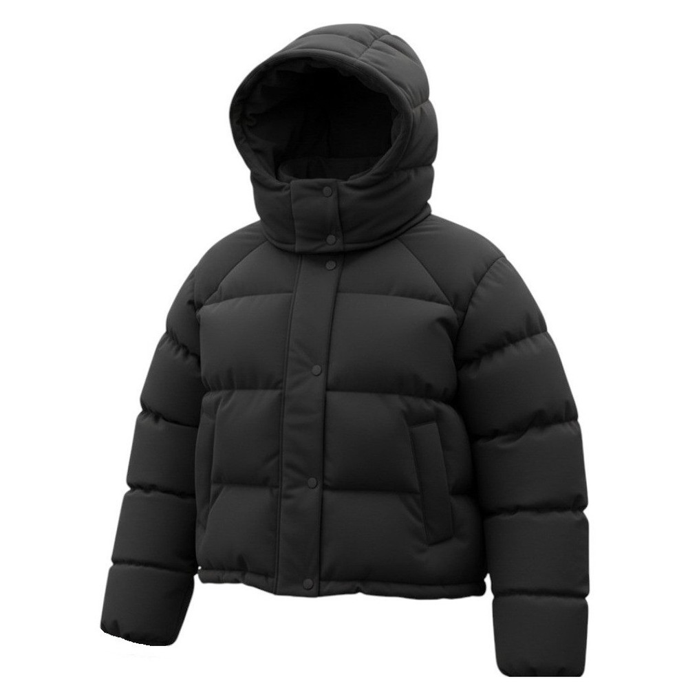 Halara Puffer Jacket Women XL Black Down Filled Removable Hood Zip Pockets NWT